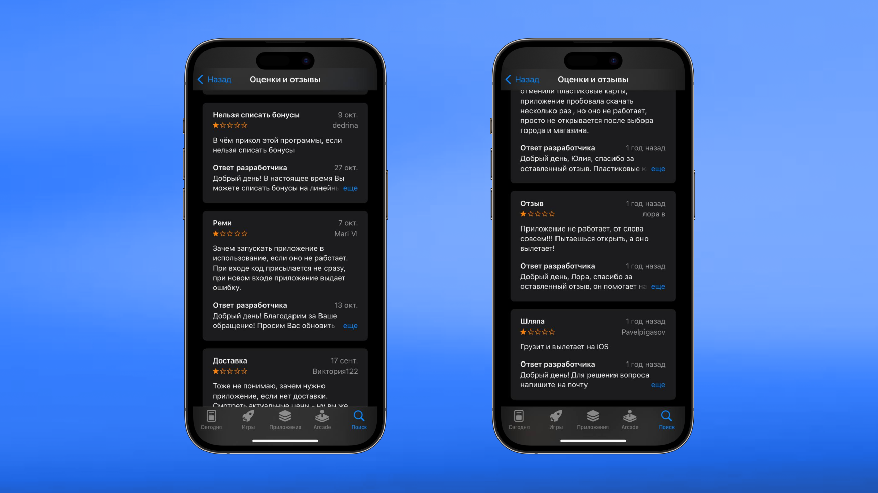 Отзывы на рассмотренные приложения